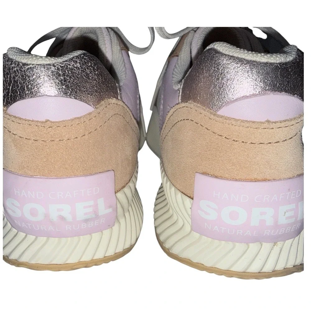Sorel Size 9 Ona‎ Waterproof Platform Lace Up Sneakers Suede Beige Metallic Pink
